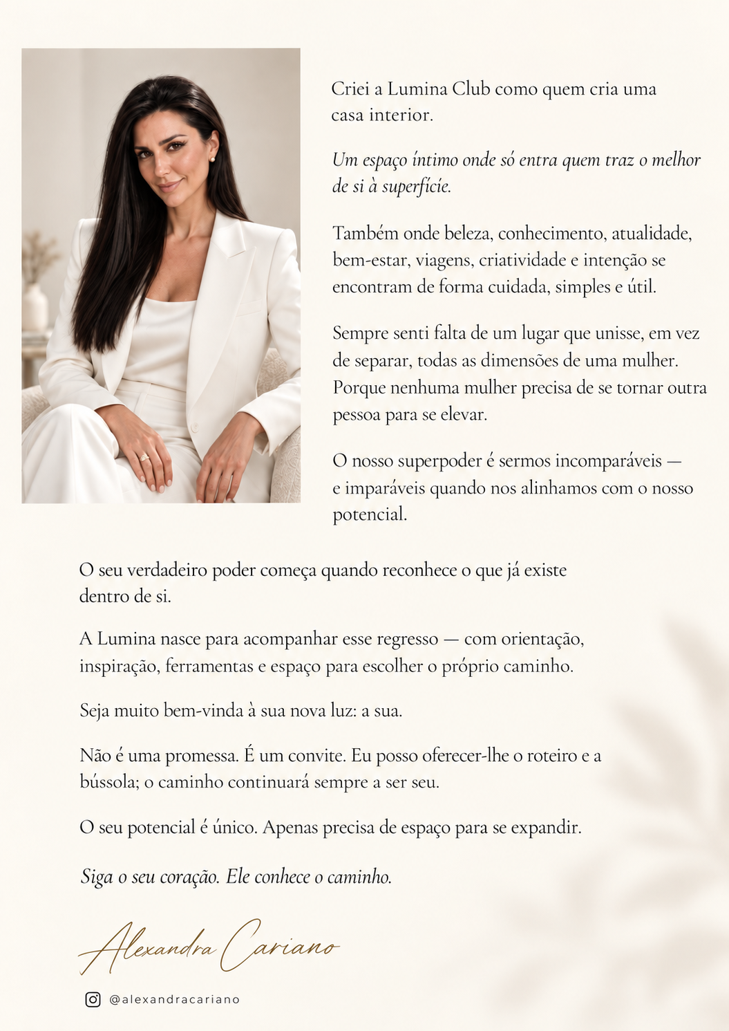 Carta editorial de Alexandra Cariano sobre a origem da Lumina Club